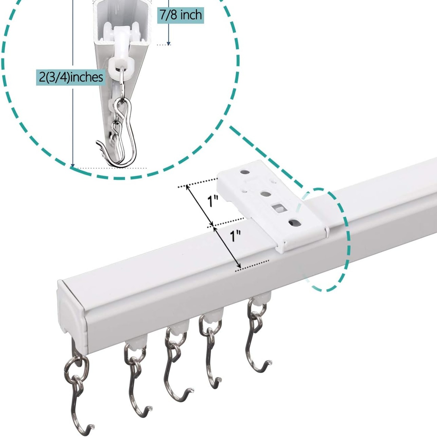 Aluminum Ceiling Curtain Track Set for 12ft to 18ft Openings, detail view