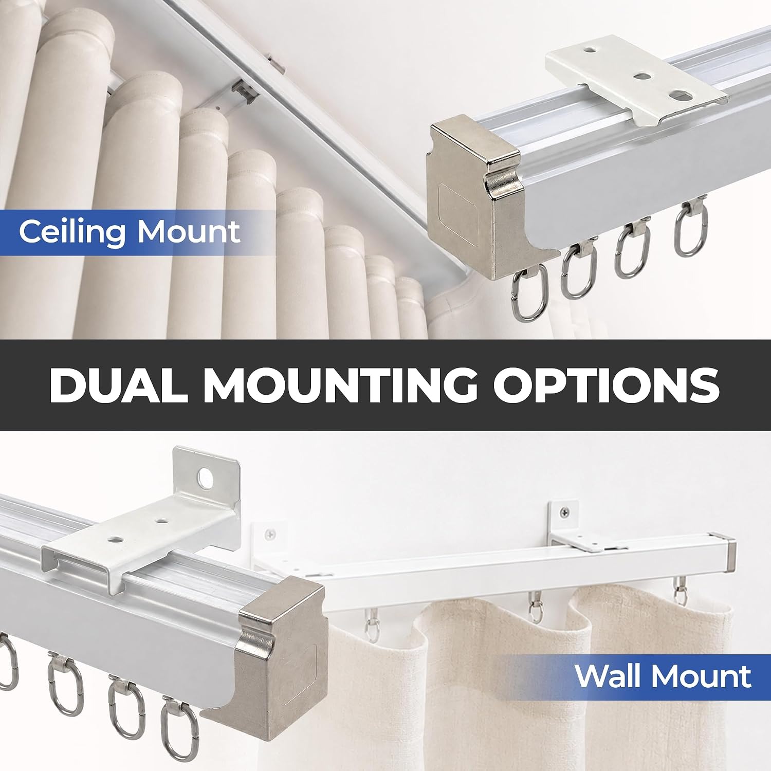 Jos & Haz 9.8ft Aluminum Ceiling Curtain Track Kit, detail view